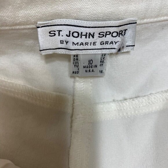 St. John by Marie Gray Women's White Embroidered Pants W SIDE ANKLE SLID SZ 10 - Picture 5 of 10